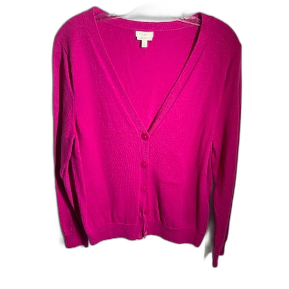 Talbots Women XL 100% Merino Wool Cardigan Fuchsia Pink Button Front
